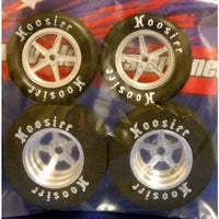 MAR6767 - Drag Tire set - Scalloped Silver Barrel Rims - 1 3/16 x .400 rears and .980 fronts. Hoosiers or Goodyear